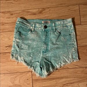 Aqua Distressed Jean Shorts